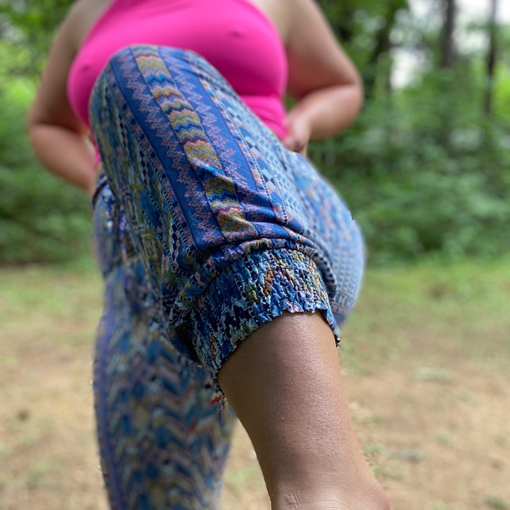 Boho patterned cinched pants or capris - juniors